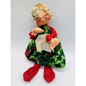 Vtg 1960s Annalee Mrs Clause Holly Skirt Mobilitee Cloth Doll Christmas SEE